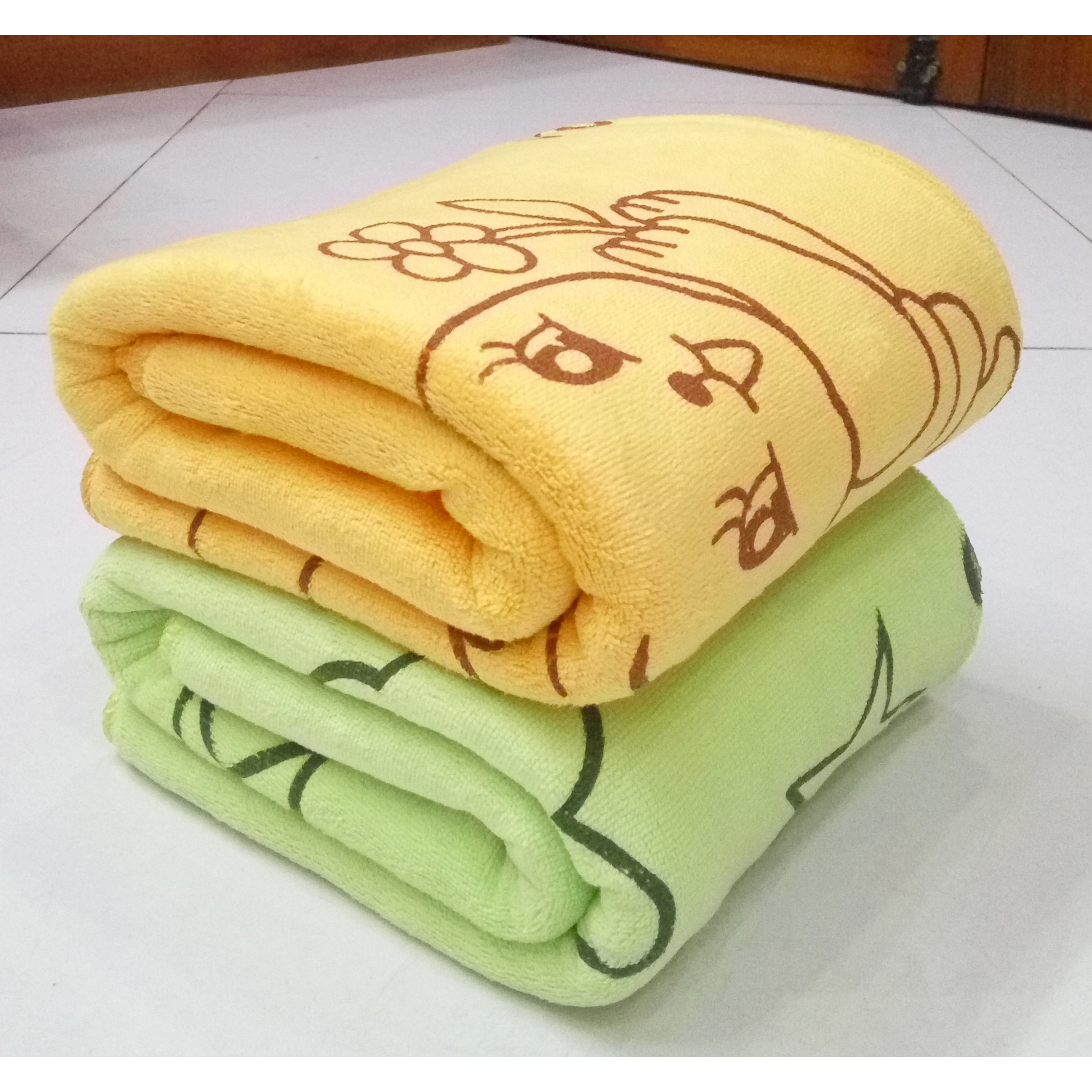 02 khăn tắm dày đẹp in hình ngộ nghĩnh KT 70x140cm