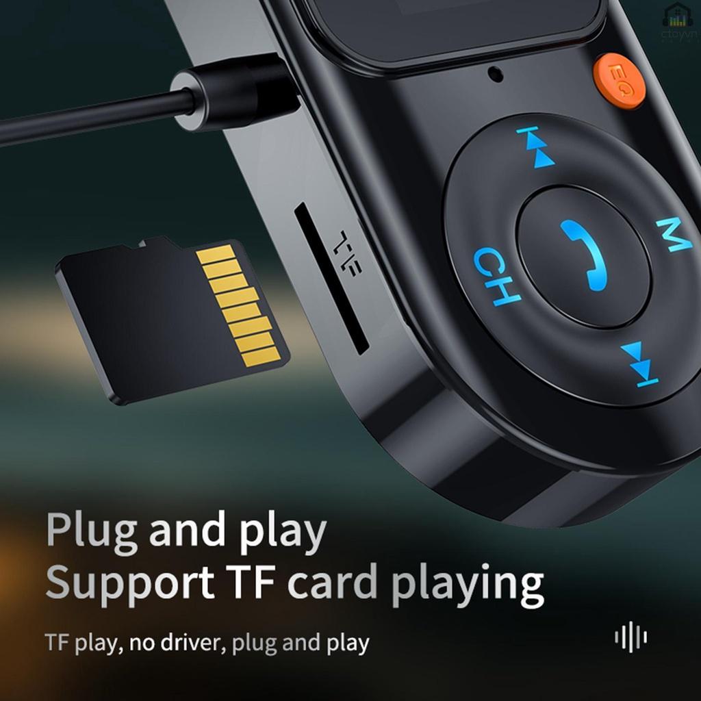 Bộ sạc nhanh BT-T1 BT5.0 không dây PD cổng USB hỗ trợ thẻ nhớ AUX-IN TF MP3 kèm mic cho xe hơi