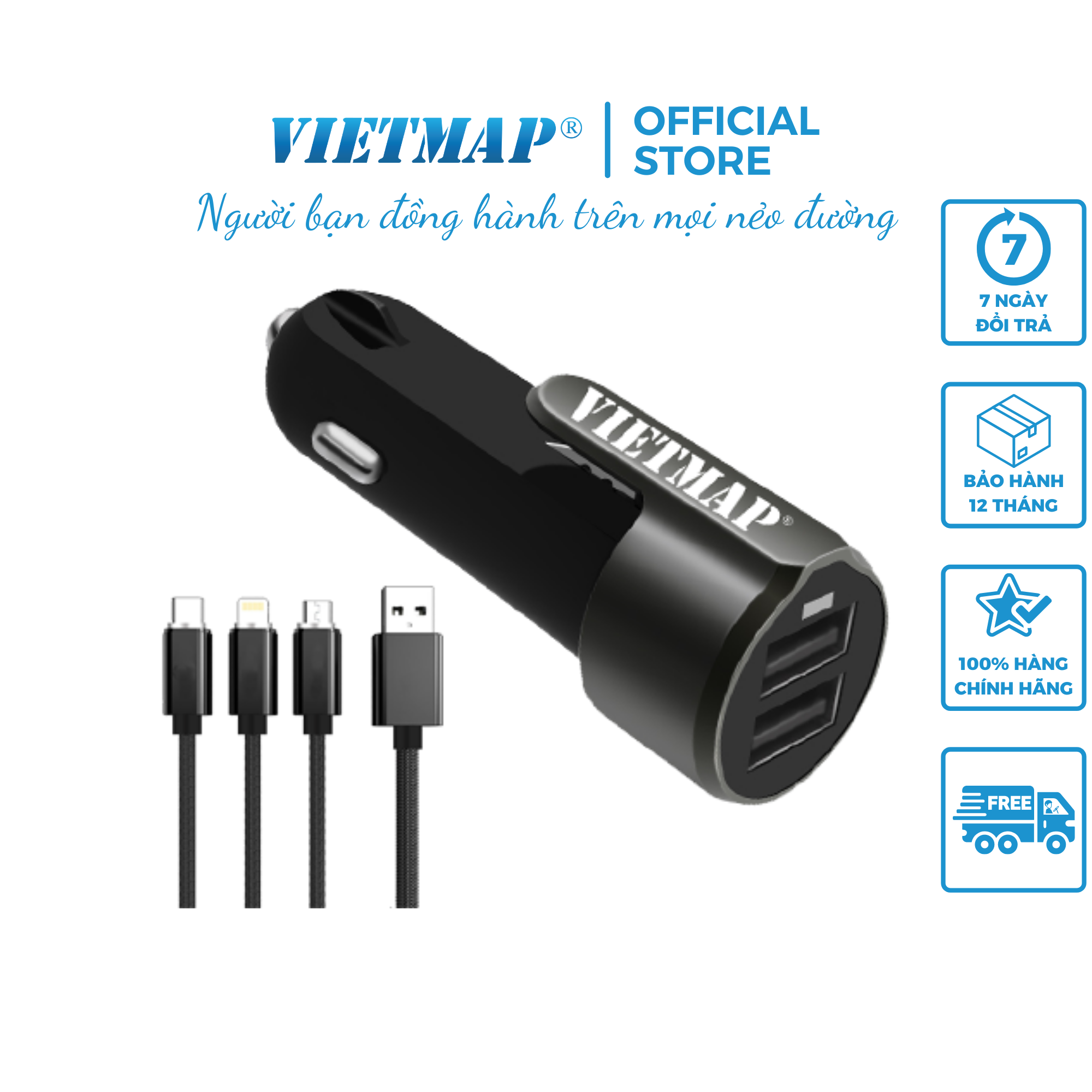 Tẩu Sạc Thoát Hiểm Trên Ô Tô VIETMAP VM31 - Hai Cổng USB 3.0A