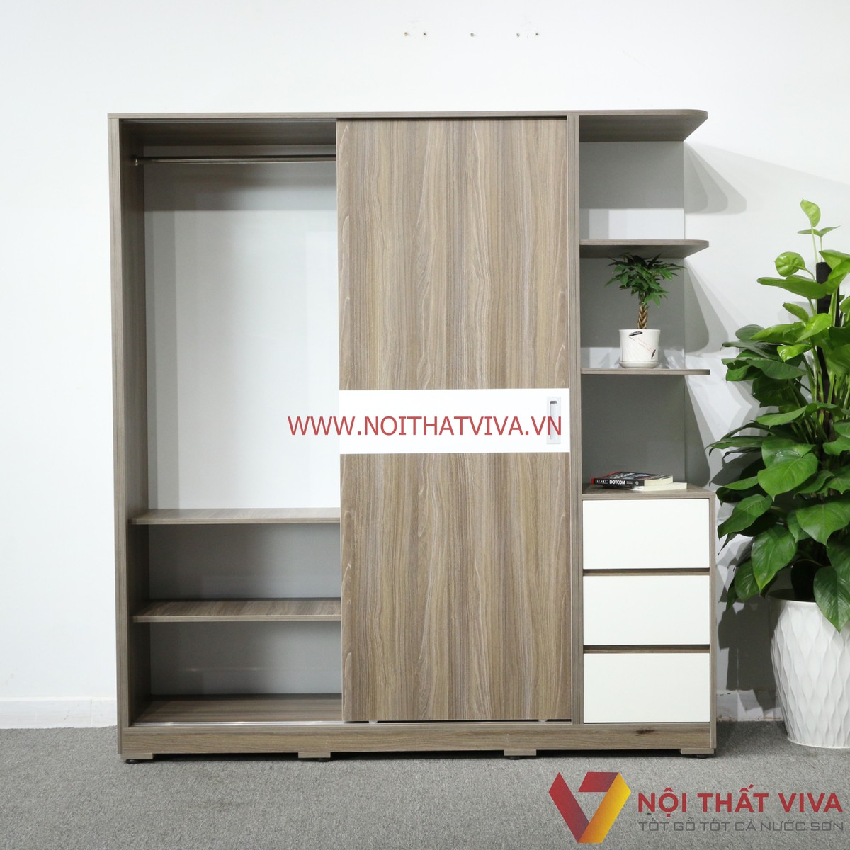 Tủ Áo Lùa Gỗ MDF Melamine Màu Xám Chỉ Trắng Bền Đẹp Giá Rẻ