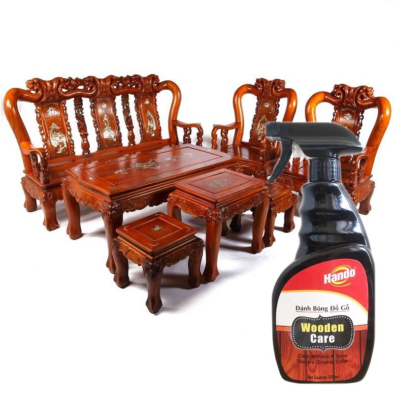 Combo nước lau bàn thờ + xịt lau chùi đánh bóng bàn ghế gỗ Hando