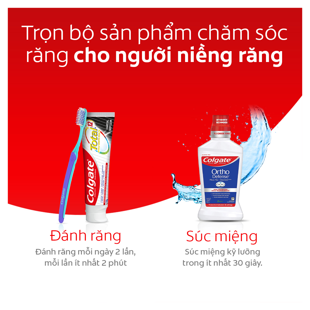 Combo 2 bàn chải Colgate Slimsoft Ortho lông chải mềm mại xếp hình U cho người niềng răng