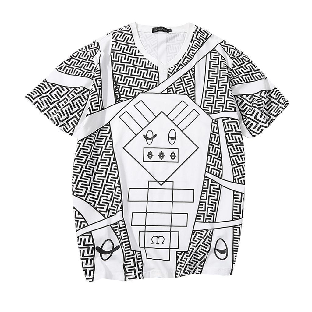 Men's Casual Geometric Animal Graphic T-shirt V Neck Short Sleeves Cotton Tee Tops