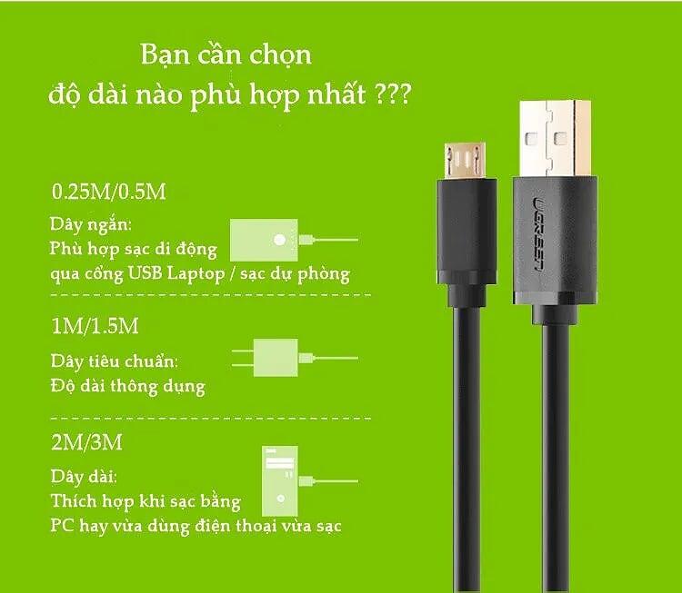 Ugreen UG10858US125TK 1M Màu Hồng Cáp sạc USB 2.0 sang Micro USB - HÀNG CHÍNH HÃNG