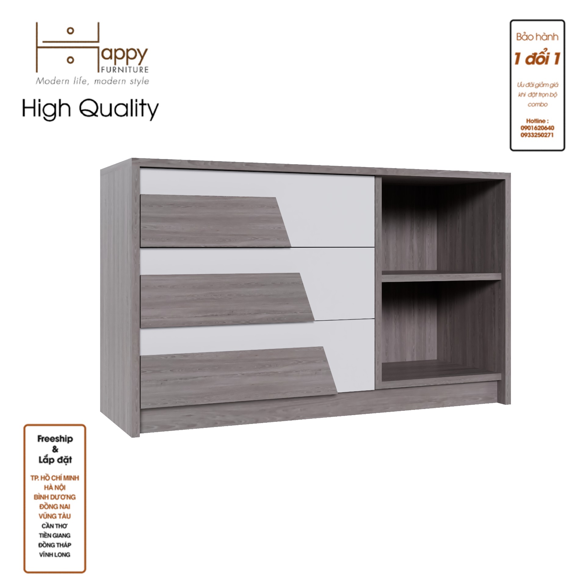 [Happy Home Furniture] PONIX, Tủ lưu trữ 3 ngăn kéo, 96cm x 32cm x 58cm ( DxRxC), THK_115