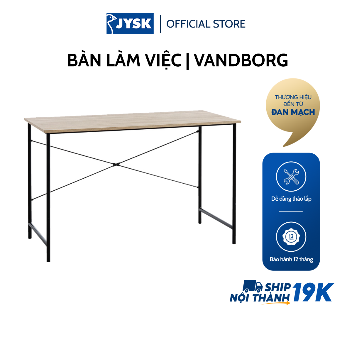 Bàn làm việc JYSK Vandborg gỗ công nghiệp khung kim loại xám/đen 120x75x60cm