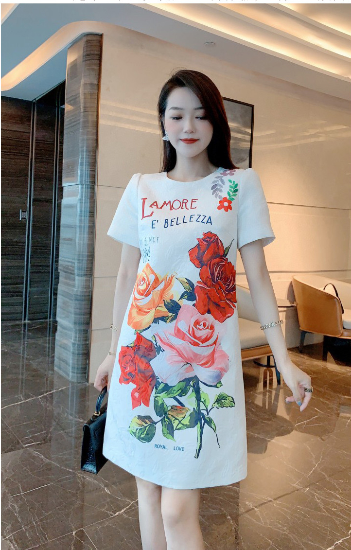 Đầm suông in hoa hồng trẻ trung D065 - Lady Fashion