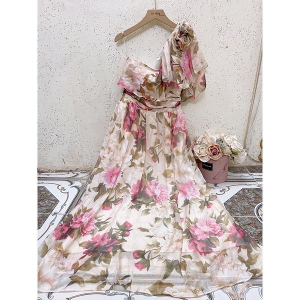 Mây maxi hoa lệch vai sale 300k