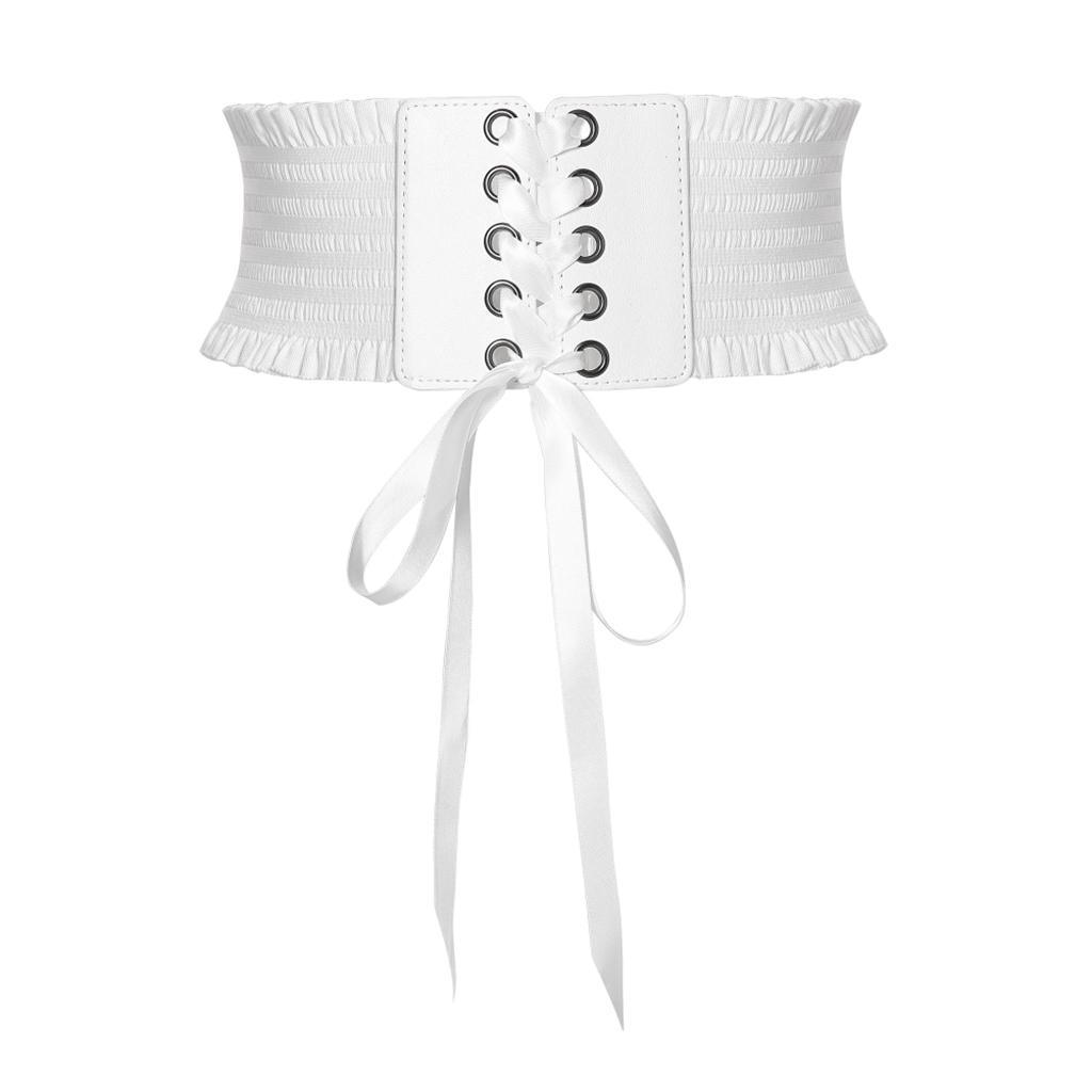 2x Women Lace Up Belt Elastic Waist Belt Dress Waistband White Black