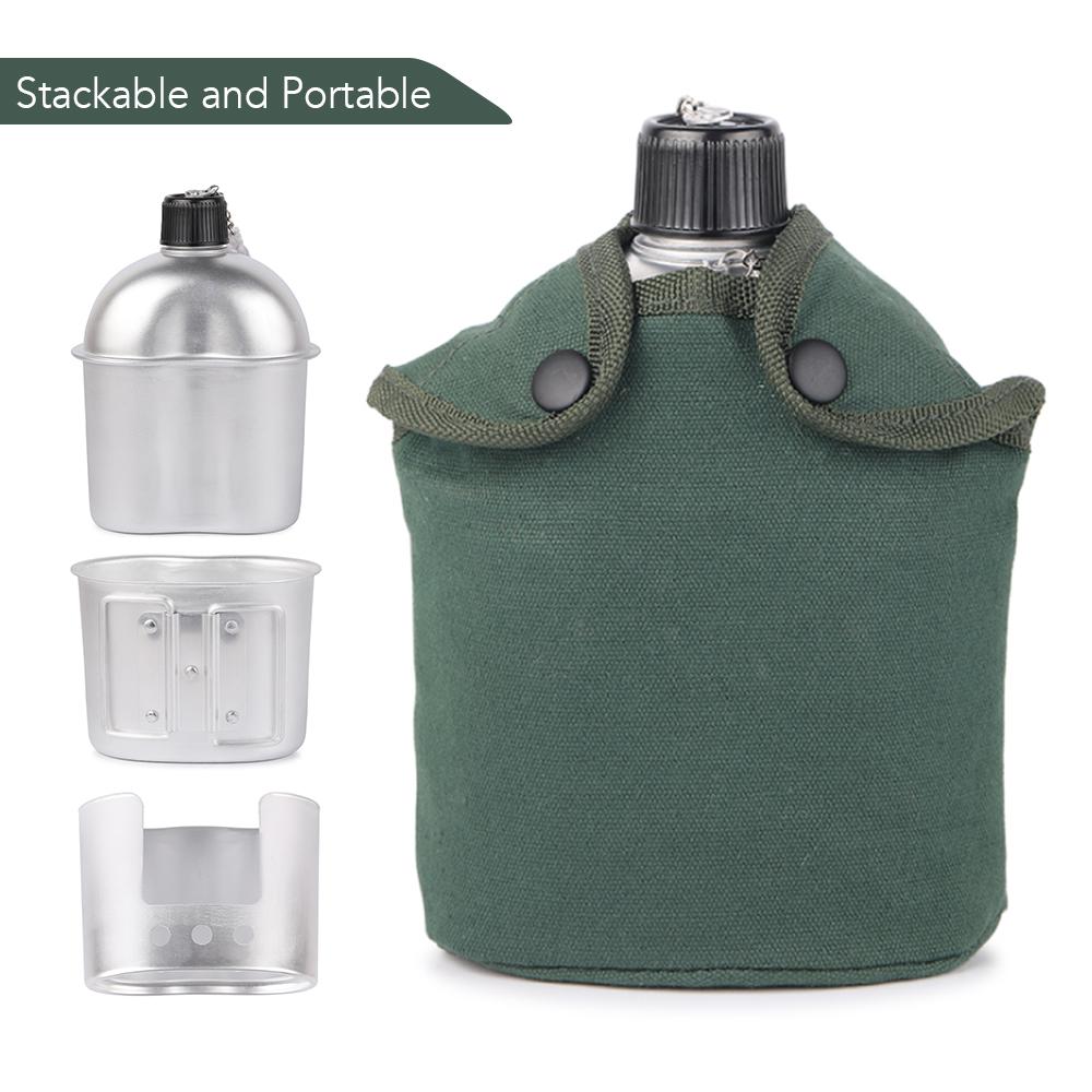 Bộ Dụng Cụ Nấu Ăn Nhôm kiểu dáng Quân đội gồm cà mèn 1000ml, cốc 600ml, bếp củi,