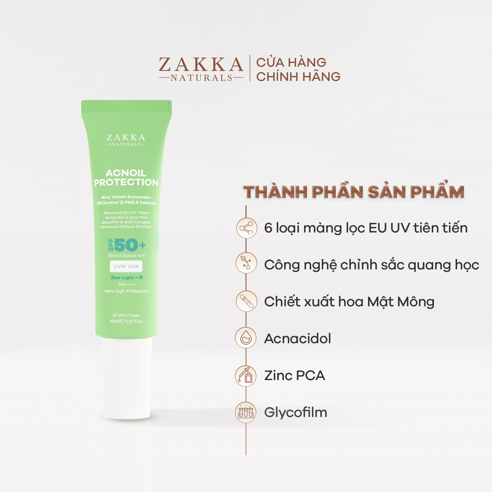 [GIFT] Kem chống nắng phổ rộng Acnoil Protection Zakka Naturals kiềm dầu mỏng nhẹ 10ml