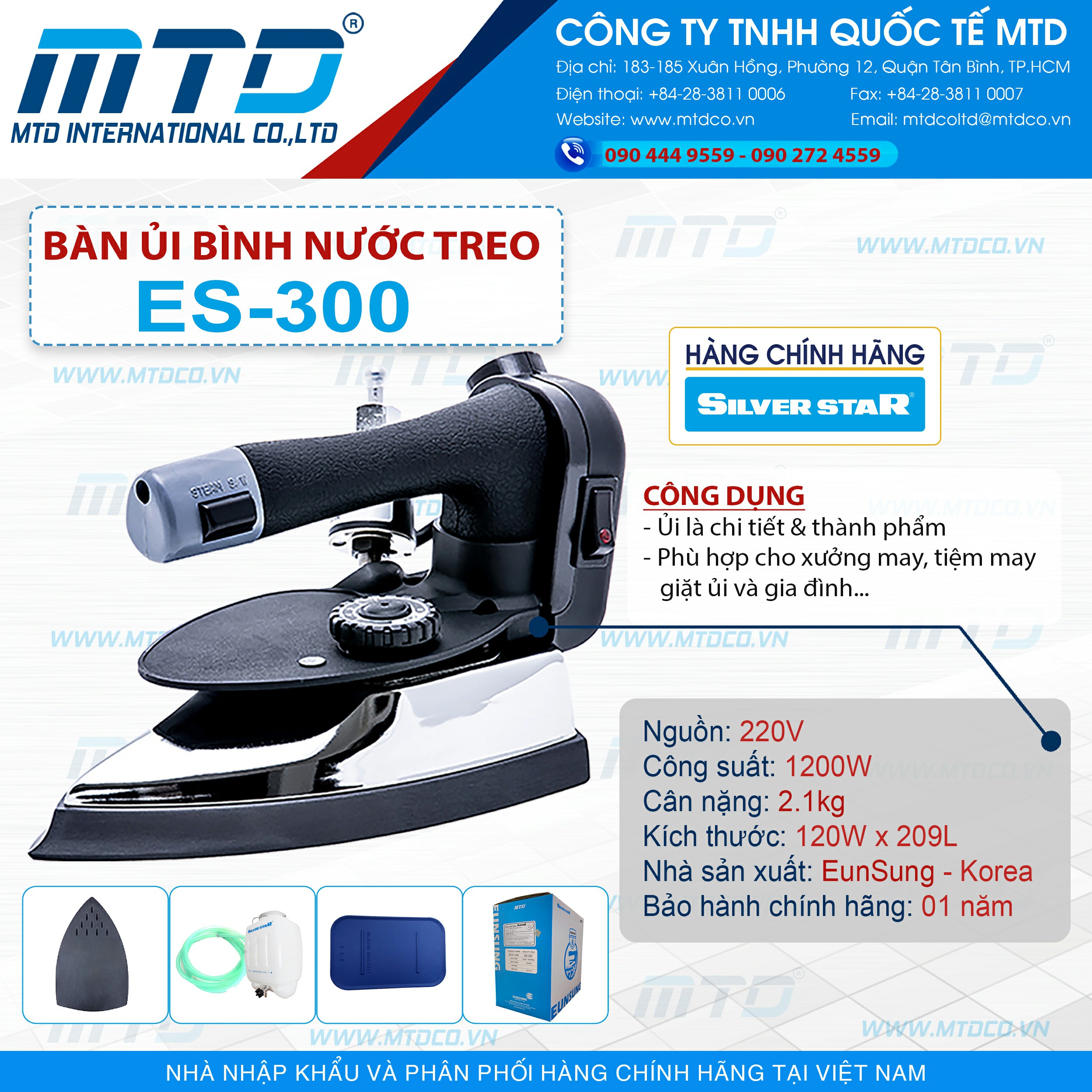 Bàn ủi hơi nước công nghiệp bình nước treo ES300 - Hàng nhập khẩu