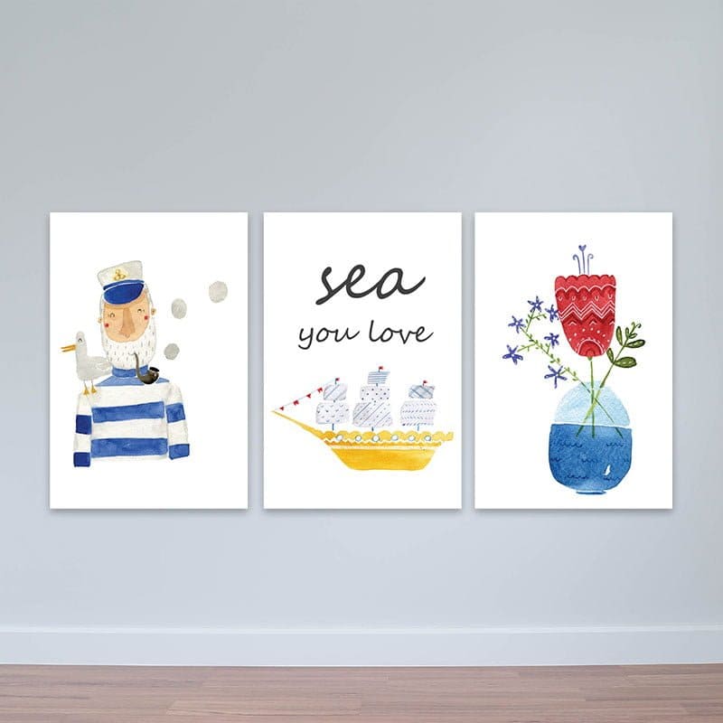 Bộ 3 tranh treo tường Bắc Âu "You love sea" W2236 Canvas có viền