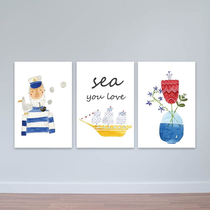 Bộ 3 tranh treo tường Bắc Âu &quot;You love sea&quot; W2236 Canvas