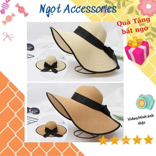 Mũ Cói Rộng Vành Nón Cối Đi Biển Vành Rộng Nữ Thời Trang Ngọt Accessories Đai Nơ Ngọt Ngào Phong Cách Vintage Chống Nắng