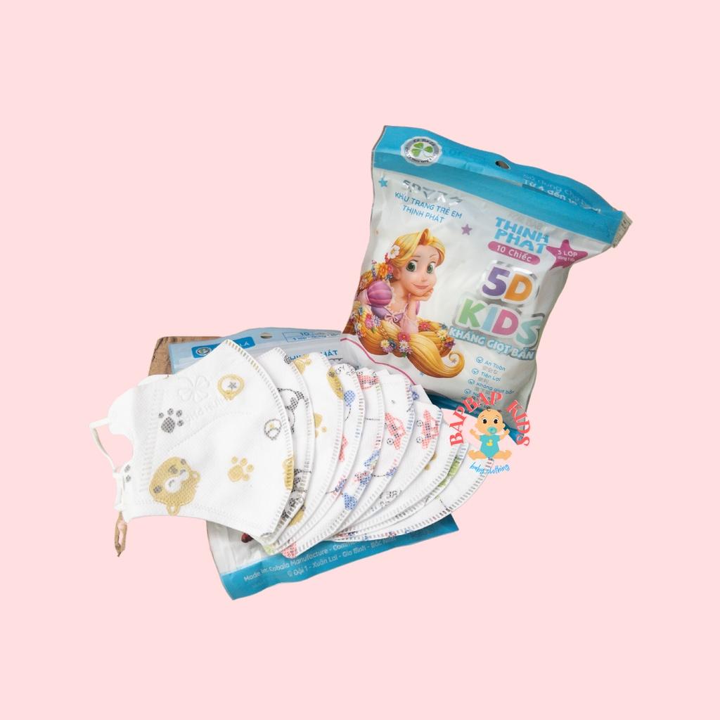 Khẩu Trang Y Tế 5D Thịnh Phát sét 10 cái cho bé từ 4-10 tuổi BAPBAP, Chống giọt bắn, ngăn mùi, ngăn bụi