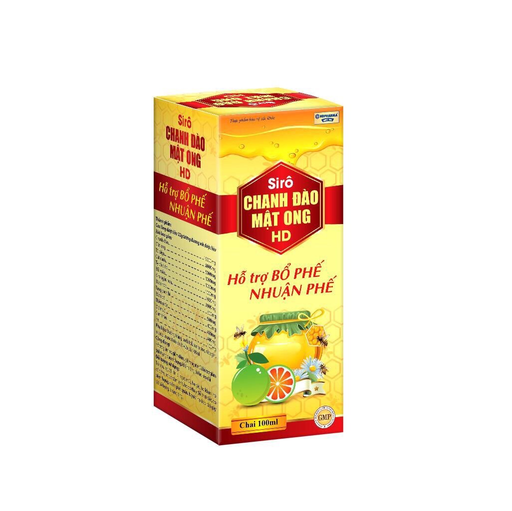 Combo 2 Chai Siro Chanh Đào Mật Ong HD giảm ho, giảm đờm, đau rát cổ họng - Chai 100ml