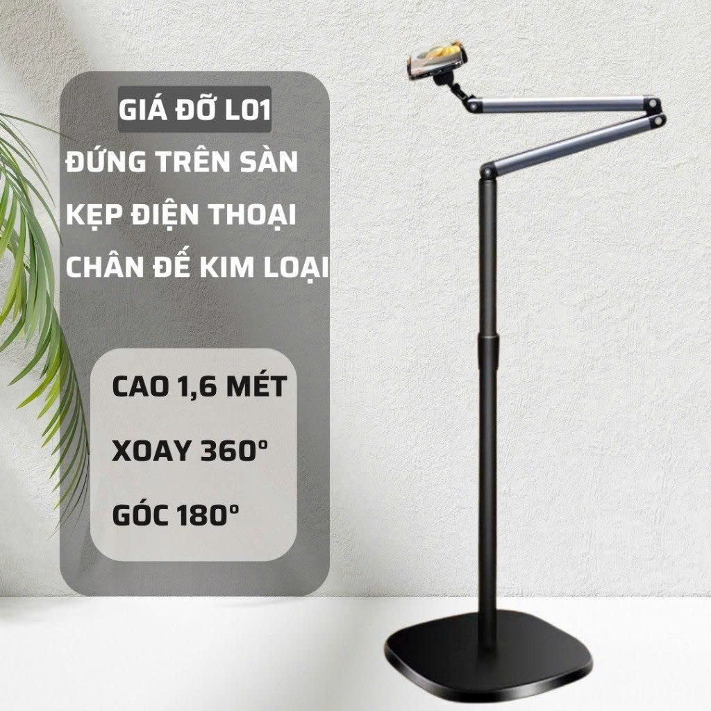 Cây Giá đỡ điện thoại L01 nặng 3kg, cao max 1m6 hỗ trợ livestream, chụp ảnh, ... đa năng tiện dụng chắc chắn hàng nhập khẩu