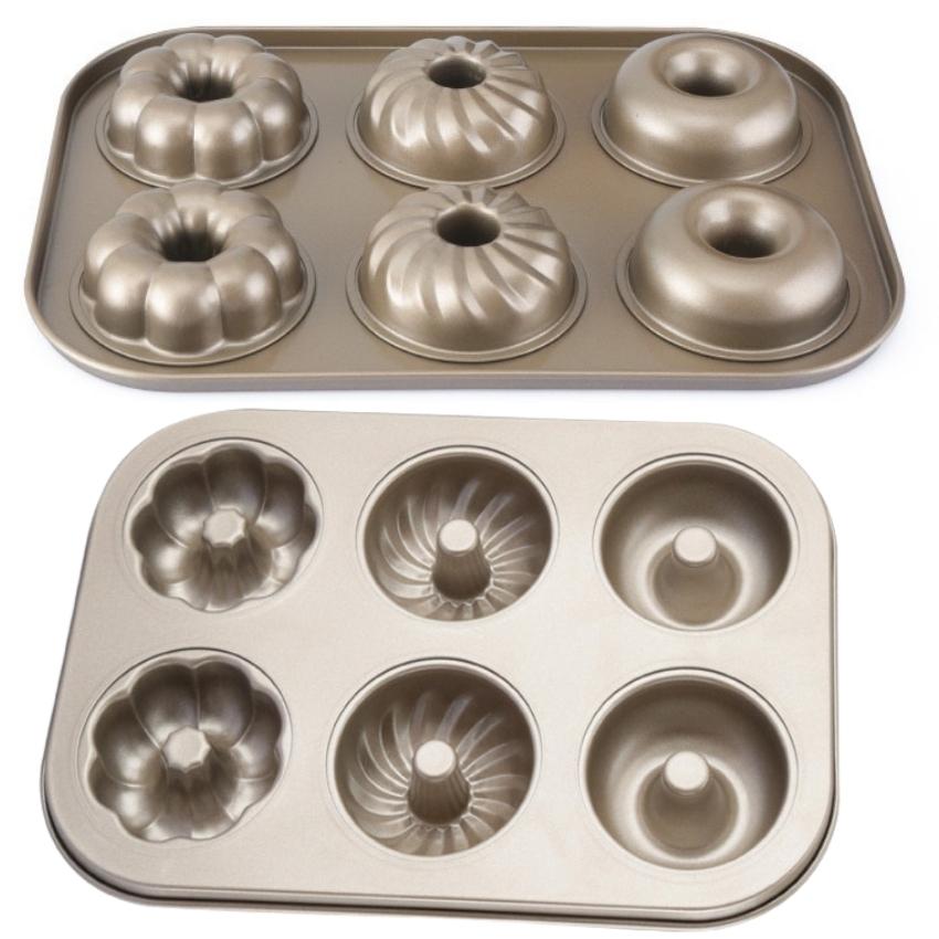 Khay khuôn nướng Dụng Cụ Làm Bánh DONUT chống dính VÀNG 6 bánh - TRAY06DONUT