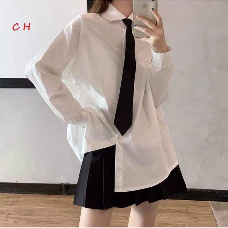 Áo sơ mi nữ dáng rộng tặng kèm cà vạt cực đẹp