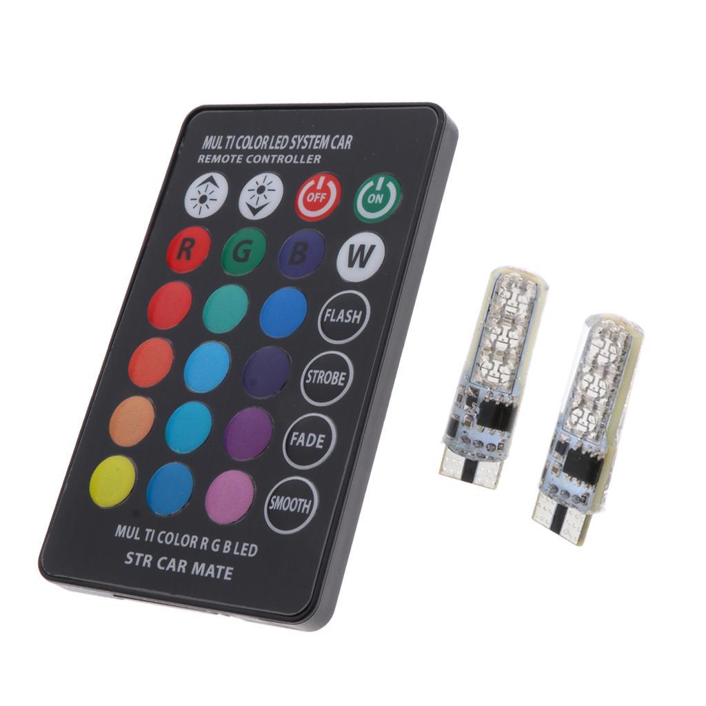 2pcs T10 5050 LED RGB Light Bulb for Interior Panel Exterior Lamp Remote
