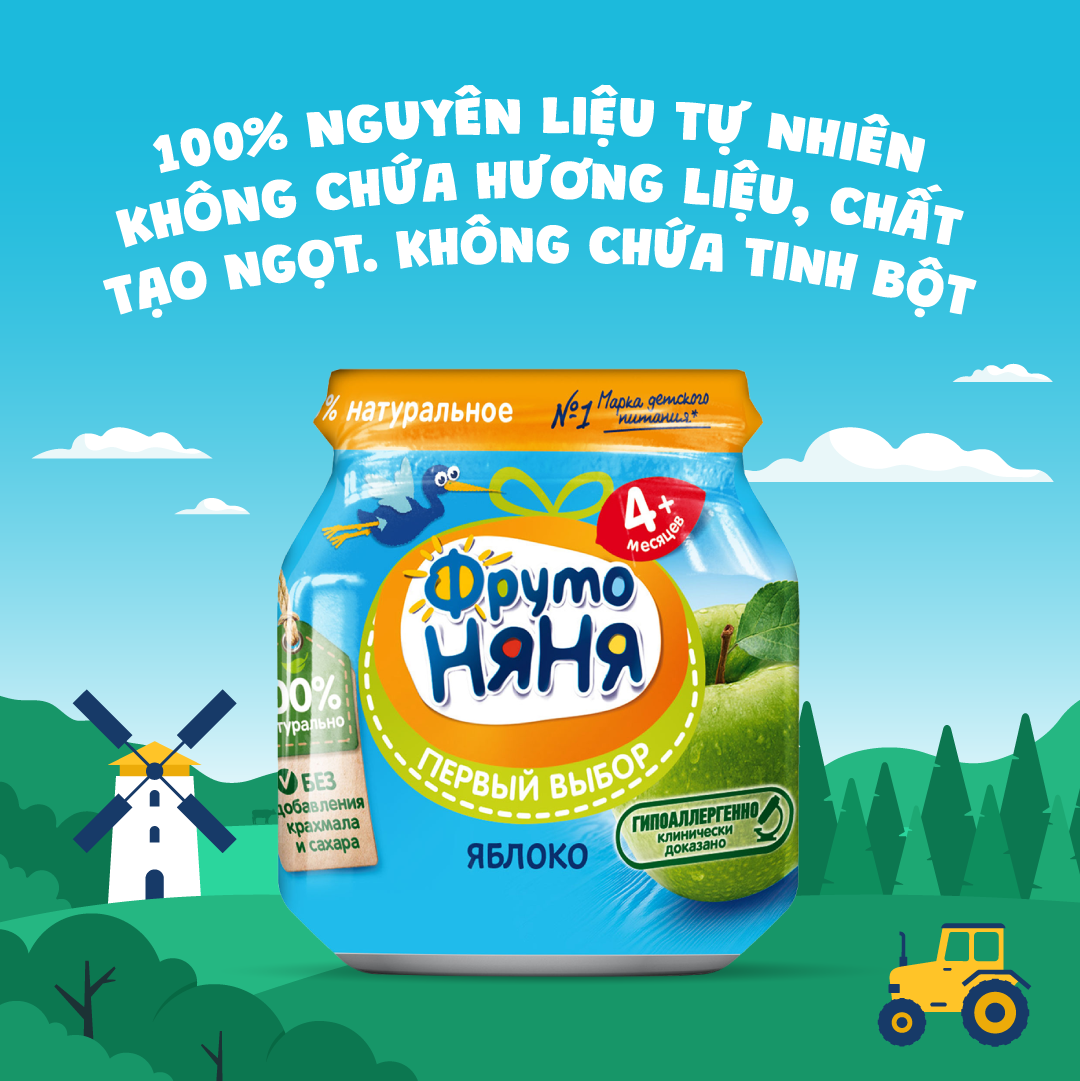 Thùng 12 lọ Trái cây nghiền vị táo FrutoNyanya 100g/lọ