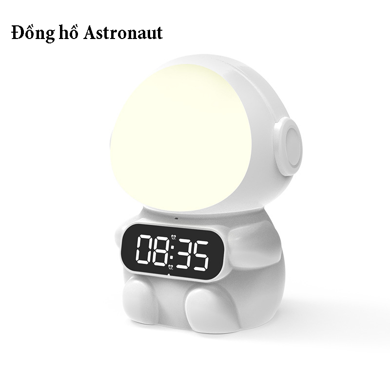 Đồng hồ xem giờ tích hợp đèn ngủ Astronaut điều khiển bằng giọng nói chức năng báo thức điều chỉnh độ sáng 4 cấp, pin sạc dung lượng 1500mA