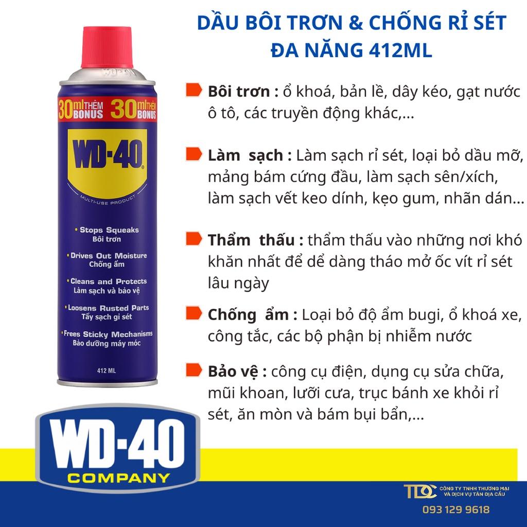 Chai xịt Bôi trơn WD-40 412ml Làm sạch Chống ẩm Chống rỉ sét Multi-Use Product