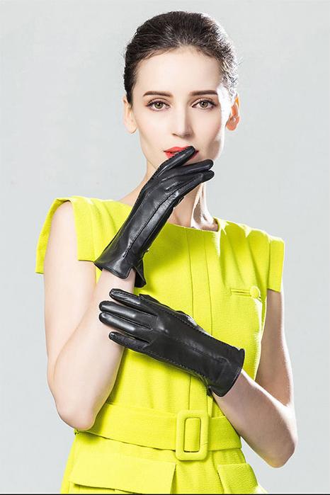 Găng tay nữ BHY8792 Bao tay nữ, da cừu thật, đơn giản, lót lông, tích hợp cảm ứng, ấm áp