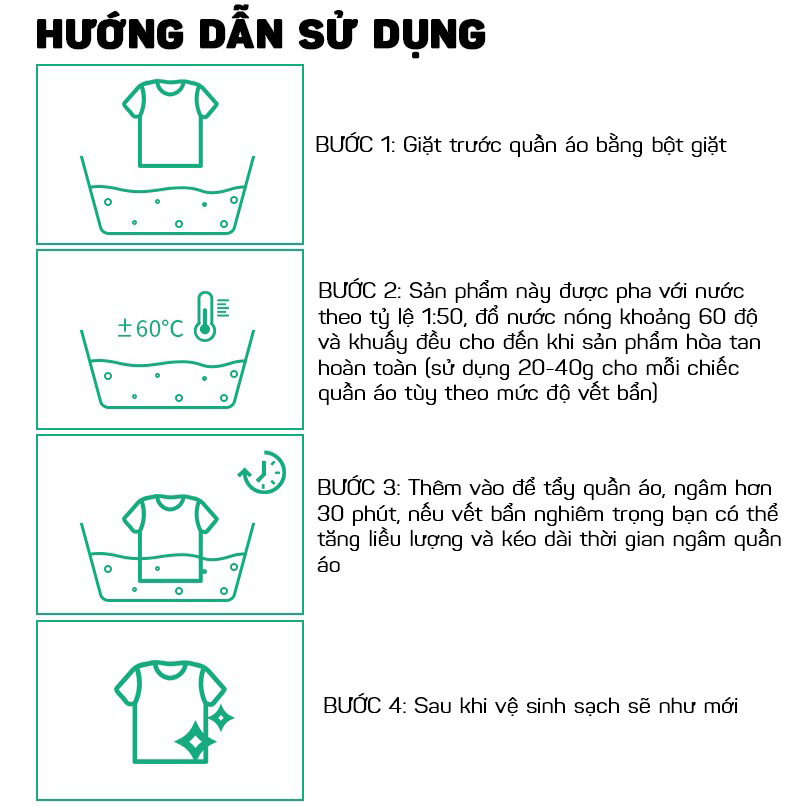 Bột Tẩy Vết Bẩn Đa Năng Giúp Tẩy Trắng Quần Áo Sạch Như Mới 300g