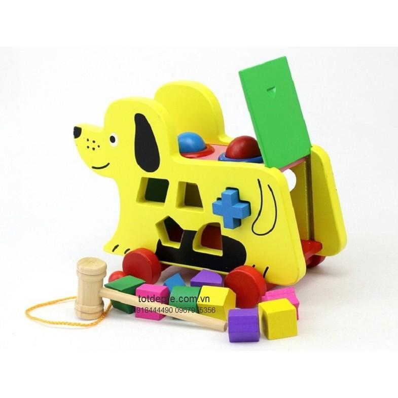 Đồ chơi gỗ xe kéo chó thả hình đâp bóng