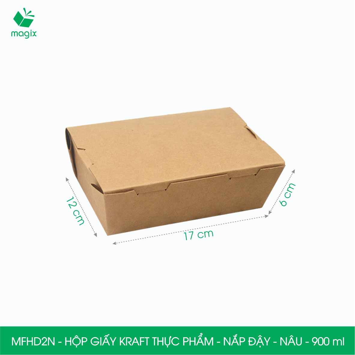MFHD2N - Combo 50 hộp giấy kraft thực phẩm 900ml, hộp đựng thức ăn nắp đậy màu nâu, hộp gói đồ ăn mang đi