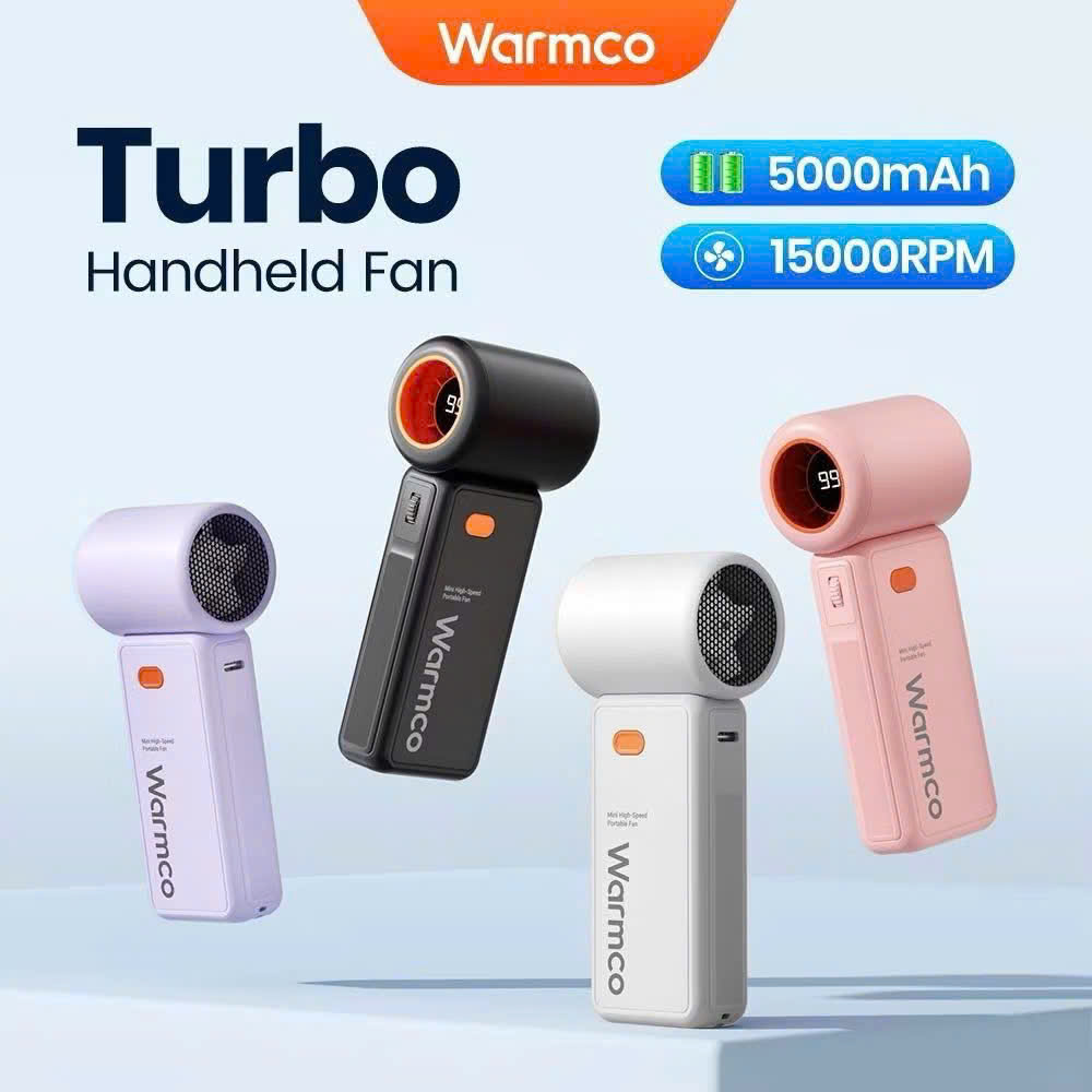 Quạt cầm tay turbo mini siêu mát Pin trâu 5000 mAh, nhỏ gọn linh hoạt hiệu WARMCO - 100 chế độ gió, dùng liên tục 18h (tùy mức gió), thiết kế đẹp, bền - hàng nhập khẩu