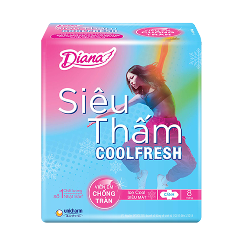 Combo 6 Băng vệ sinh Diana Siêu thấm Cool Fresh Siêu mỏng Cánh gói 8 miếng