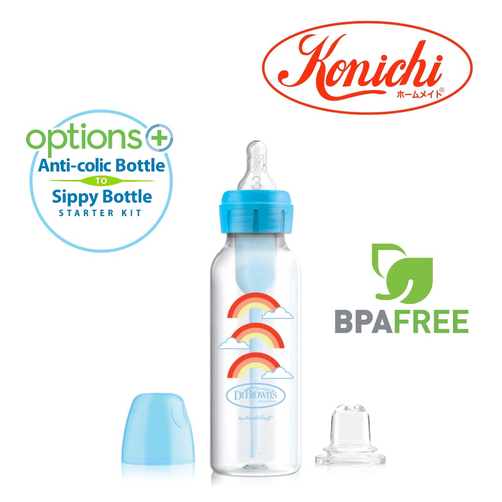 Bình sữa Dr.Brown's cổ thường 250ml nhựa PP Options Plus dòng chuyển đổi 2 giai đoạn