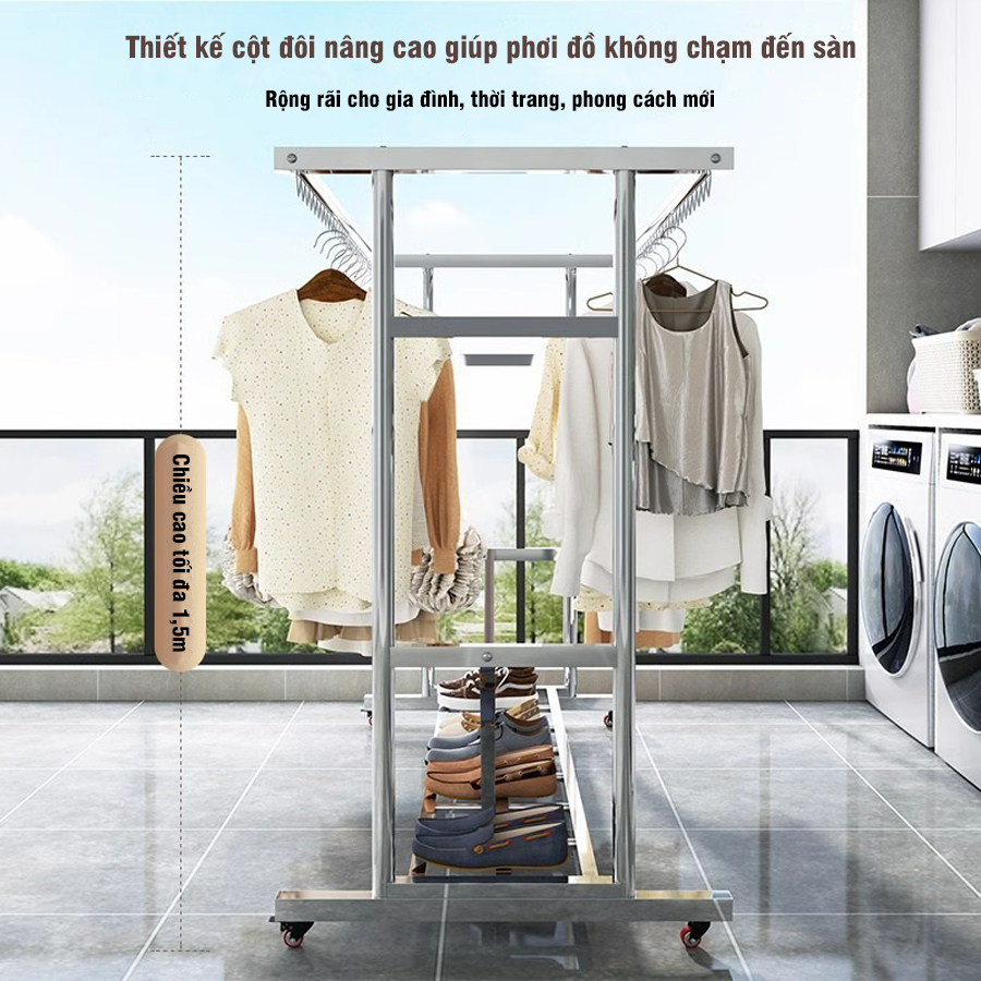 Giàn Phơi Ngoài Trời Đa Năng Chất Liệu Inox 304 Chịu Tải 300kg Phơi Chăn Mền Quần Áo
