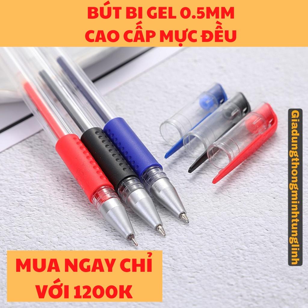 Bút bi bút gel 0.5mm cao cấp mực đều - 2 ngòi bút nước xanh đen đỏ