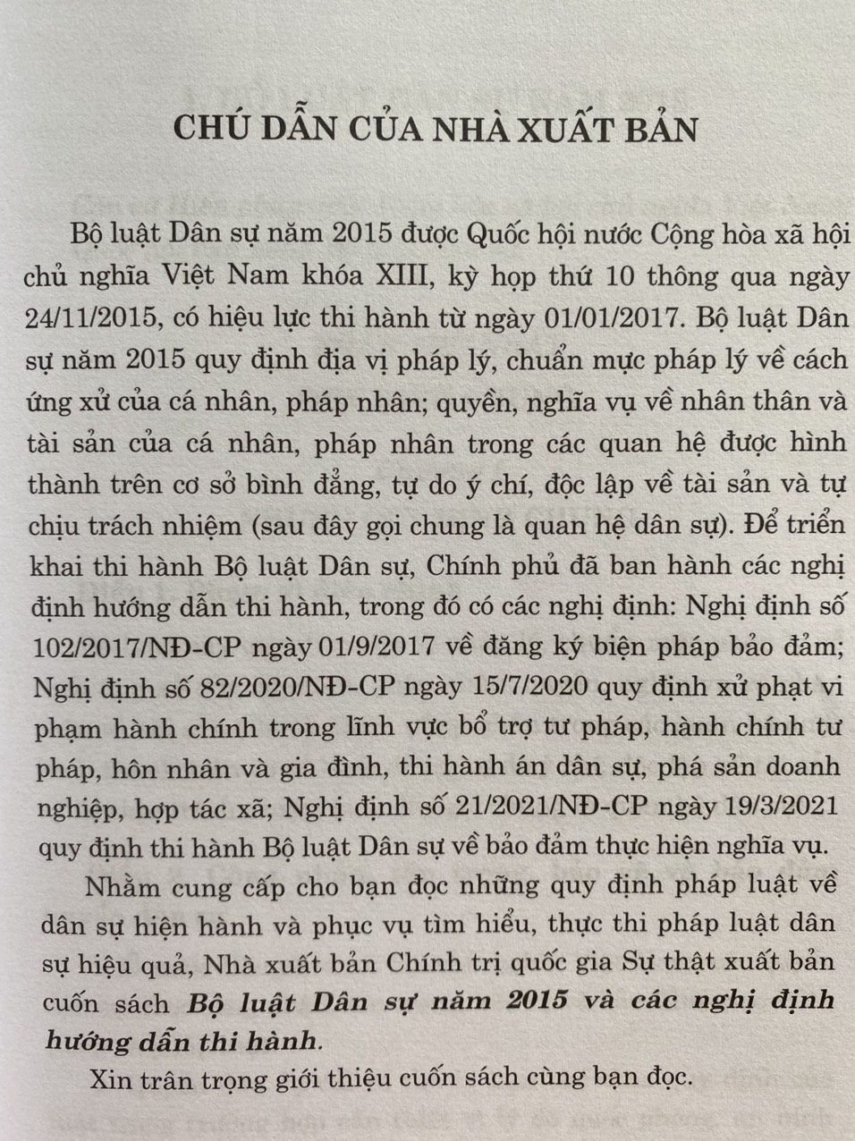 Bộ Luật Dân Sự Năm 2015 Và Các Nghị Định Hướng Dẫn Thi Hành