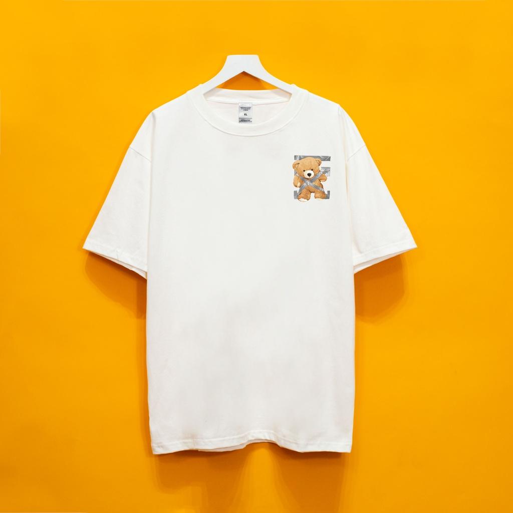 Áo thun tay lỡ GẤU DÁN Hogoto shop , Áo thun unisex nam nữ from rộng oversize chất liệu cotton