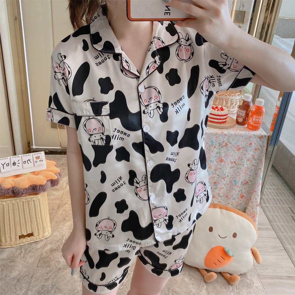 Pijama lụa đùi họa tiết Quảng Châu