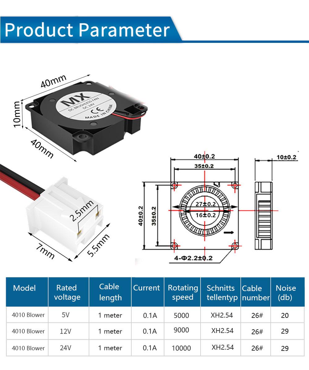 DC 5V/12V/24V 3D Máy In Máy Thổi Turbo Quạt Tản Nhiệt Máy Tính CPU 4010 Quạt Làm Mát 40*40*10Mm Hút Cho Ender 3 CR10