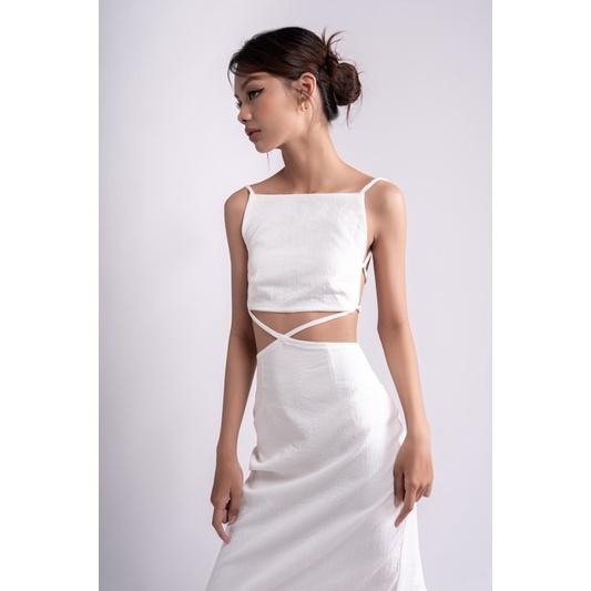 Đầm dài hở lưng có dây cột, chất liệu linen Kendra One-Piece Long Dress - OLALASUDIO