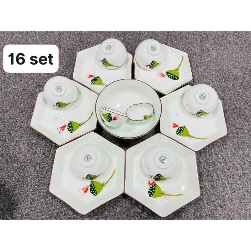 Bộ bát đĩa hoa mặt trời vẽ tâm sen