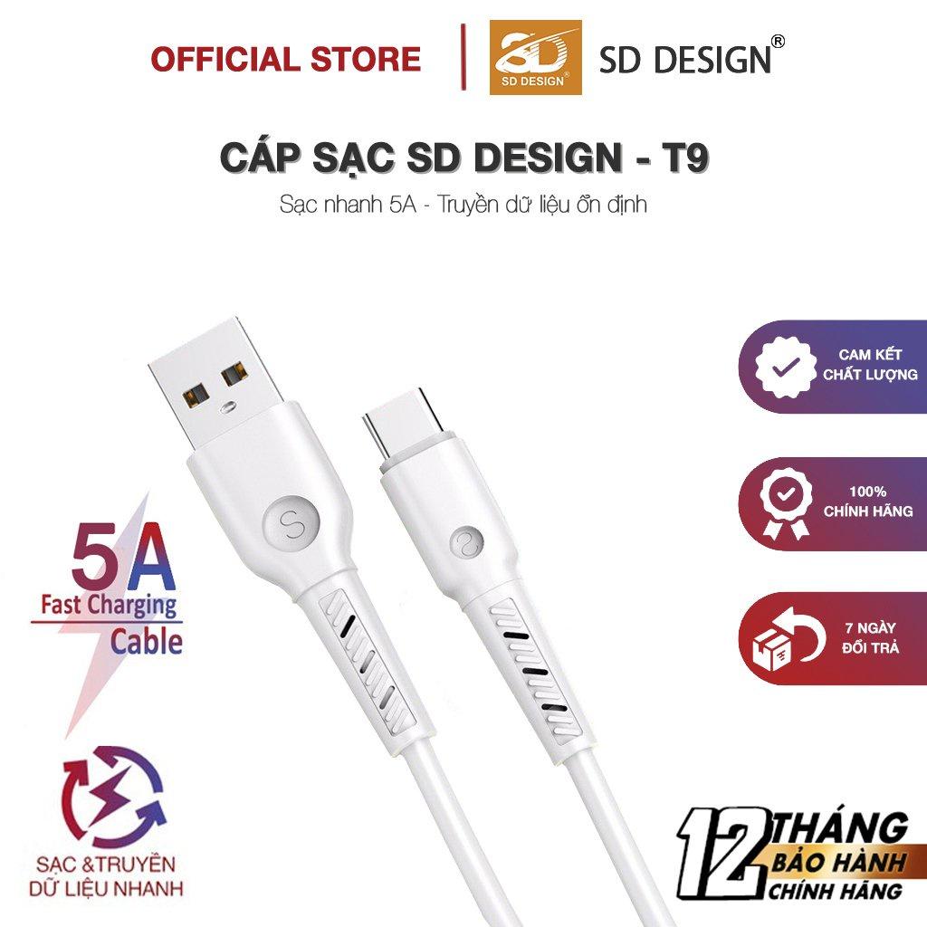 Cáp sạc 5A SD DESIGN T9 giúp sạc nhanh đầy đủ các chân sạc cho các dòng điện thoại, bảo hành 1 đổi 1