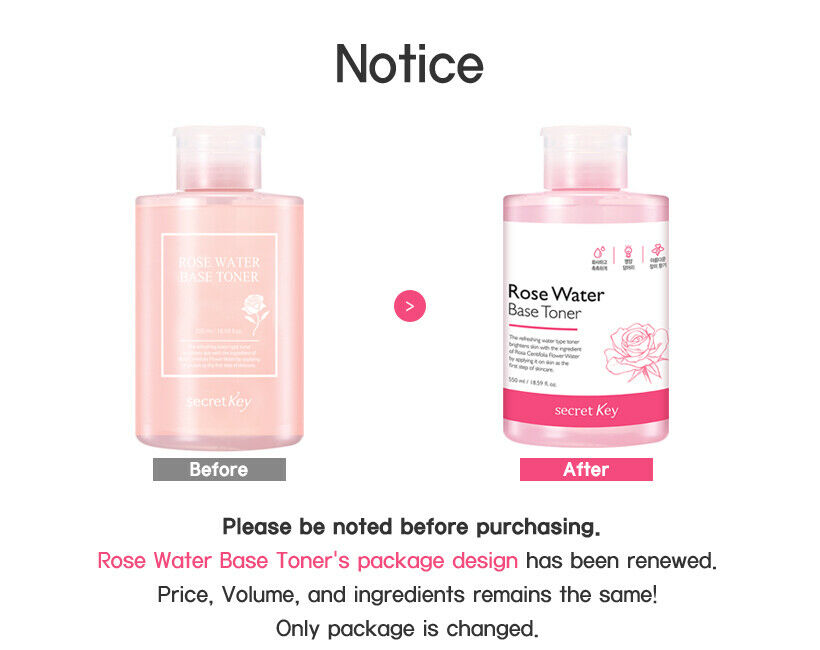 Nước Hoa Hồng Dưỡng Ẩm, Làm Sáng Da Secret Key Rose Water Base Toner 550ml