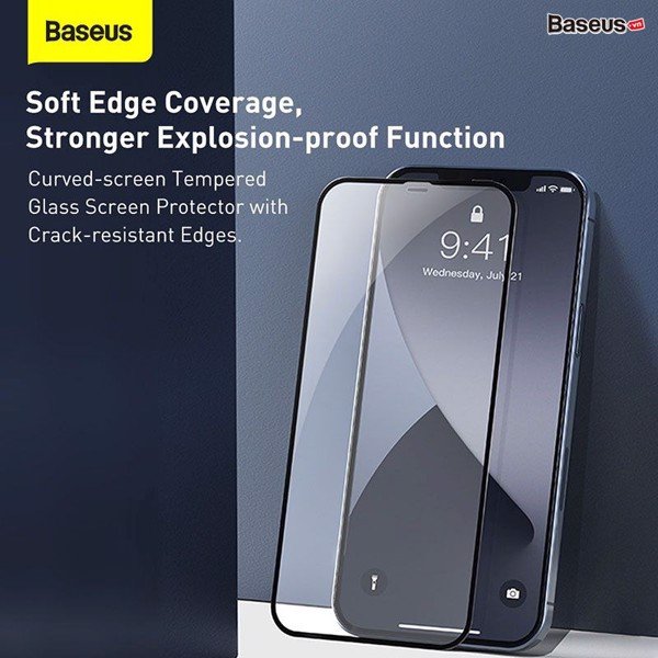 Kính cường lực tràn viền Baseus cho iPhone 12 Mini / iPhone 12/ iPhone 12 Pro/ iPhone 12 Pro Max 0.23mm Chống Vỡ Viền, Bộ 2 Miếng_ Hàng Nhập Khẩu- Iphone 12/ 12 Pro