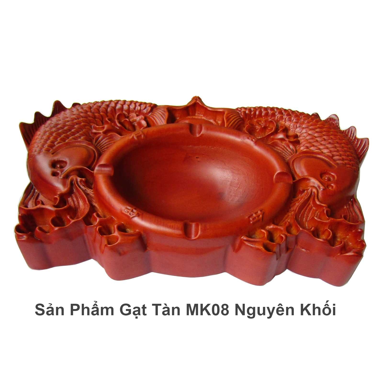 Gạt Tàn Gỗ Hương Nguyên Khối Chạm Cá Chép Siêu Dầy Mk08 ( 22 x12 x4 Cm)