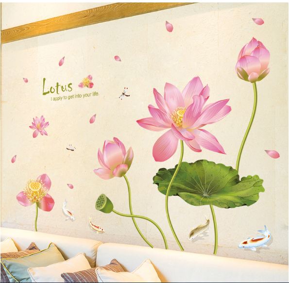 Decal dán tường Hoa mẫu đơn và hoa sen Lotus - HP485