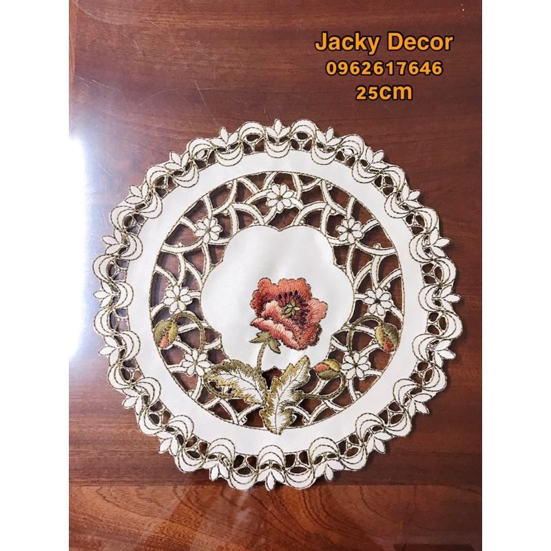 Khăn trải bàn TRÒN 25CM THÊU HOA Nhật Bản - HÀNG ĐẸP