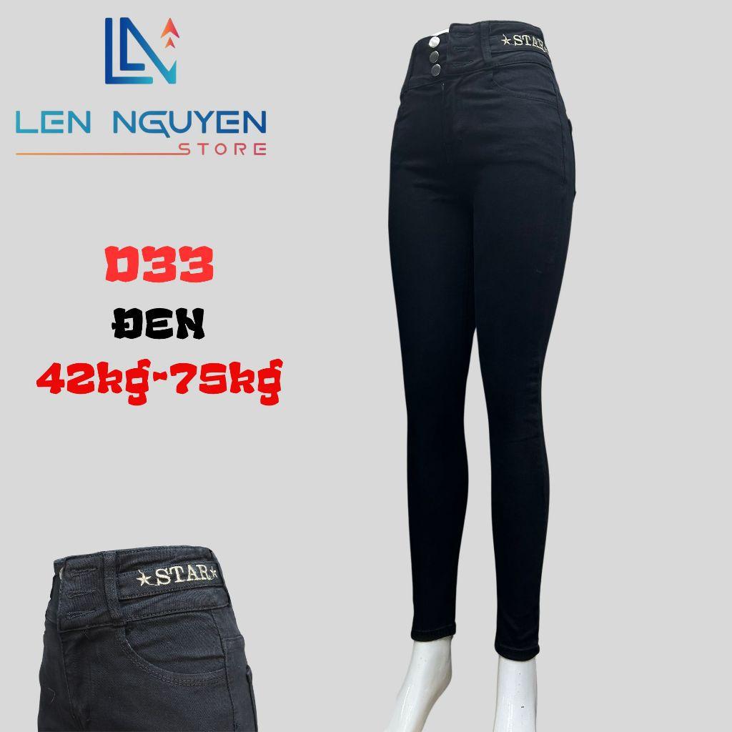 D33_Quần jean nữ, dài, lưng cao, quần bò nữ dáng ôm, quần rin nữ có big size, cho 42kg đến 75kg,LEN NGUYEN STORE - Đen Trơn